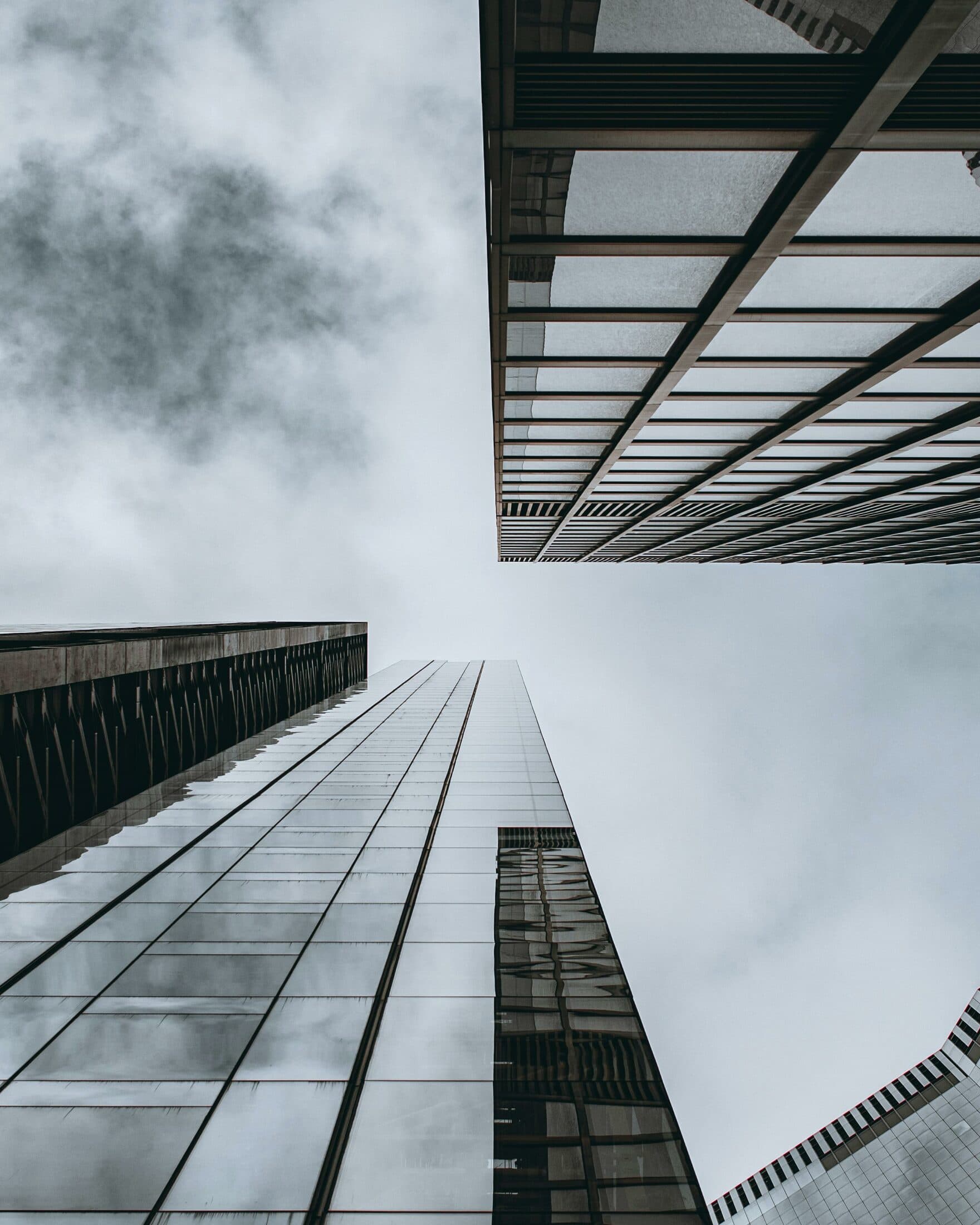 Low-angle view of glass office towers